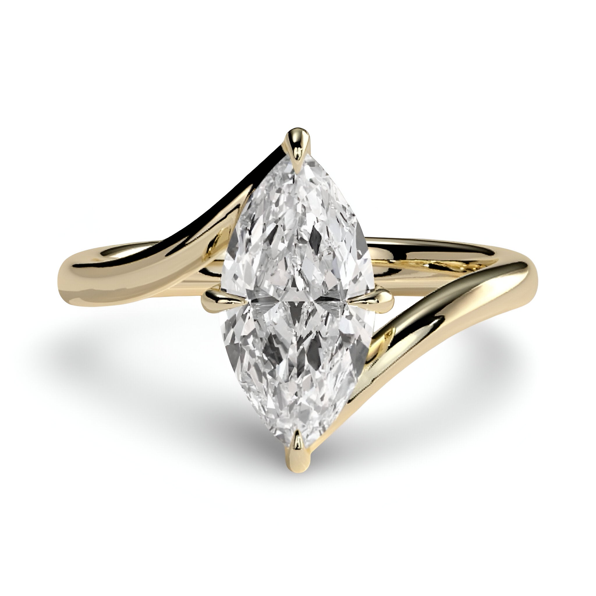 Marquise Cut Bypass Solitaire Ring - 9-18K Yellow Gold