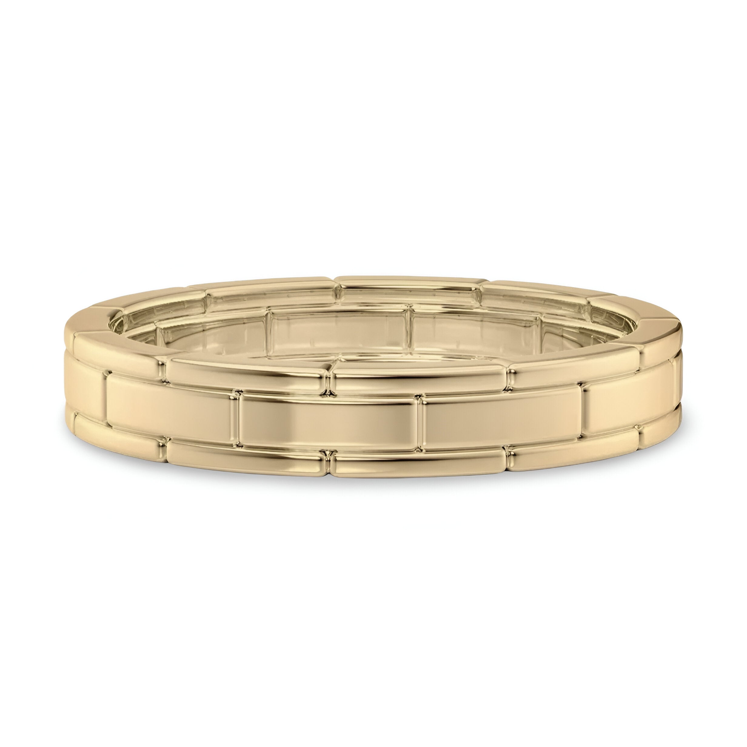 MG NOVO 4mm Geometric Block-Engraved Yellow Gold Band