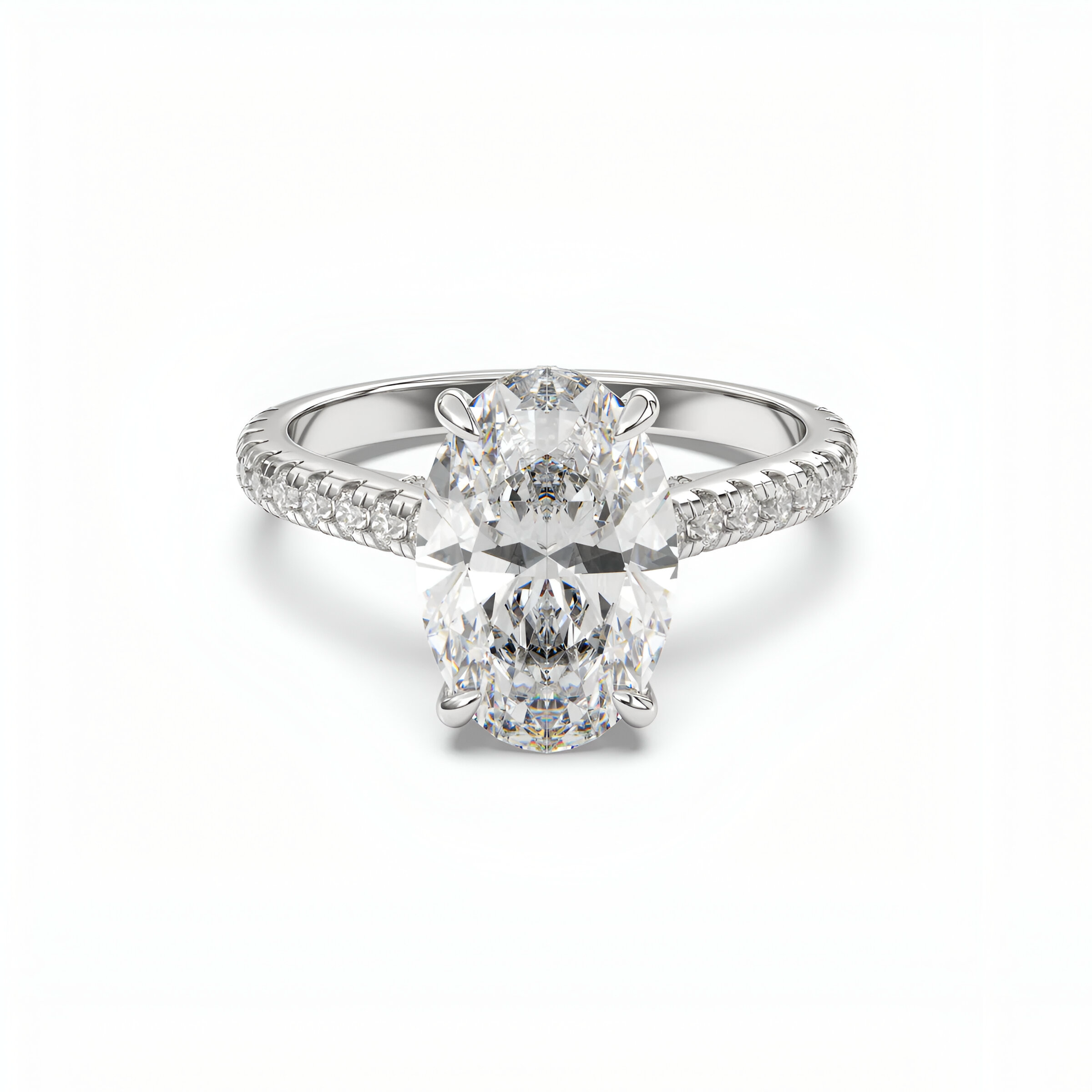 MG LUNARE™ 3.0ct Oval Cut Ring with Pavé & Hidden Halo – Sterling Silver / 9ct / 14ct White Gold