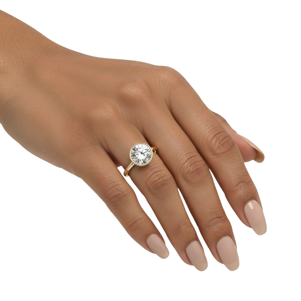 2.0ct Premium Round Brilliant Solitaire Ring – Bezel with Petal Prongs | 9K–18K Yellow Gold