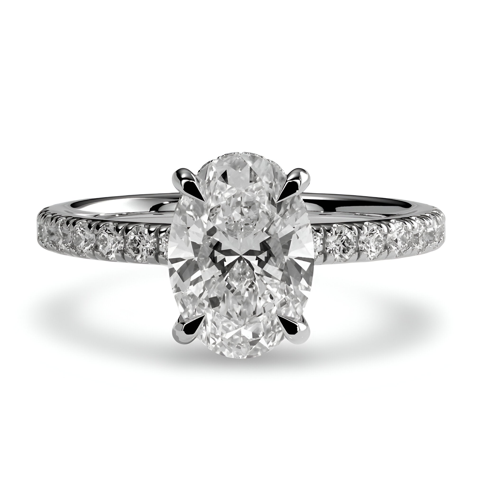 2.0CT Oval Cut Hidden Halo Pavé Engagement Ring - Sterling Silver & 9-14K White Gold
