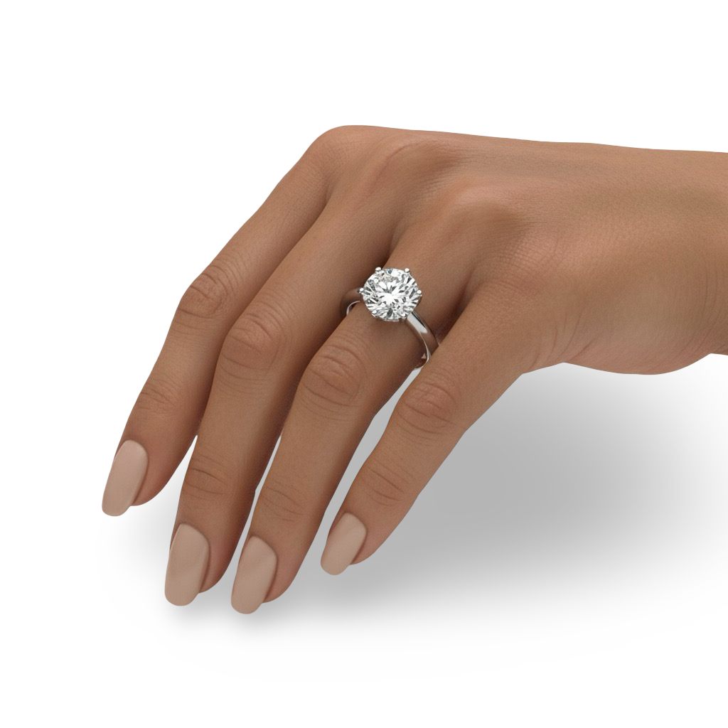 2.0ct Premium Round Brilliant Solitaire • 6-Claw Tiffany Setting — Sterling Silver & White Gold