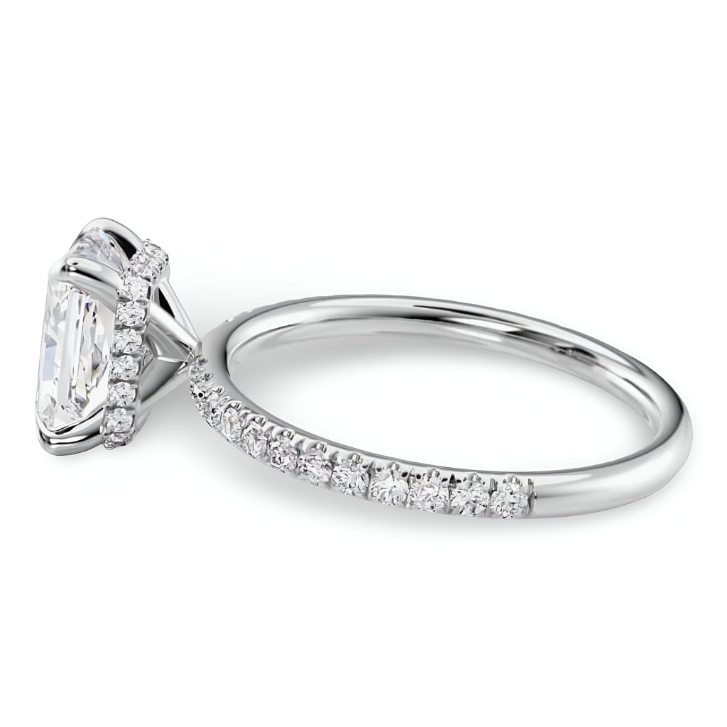 4.0CT Radiant Cut W/ Hidden Halo & Additional Mixed Marquise Band MG ESSENCE