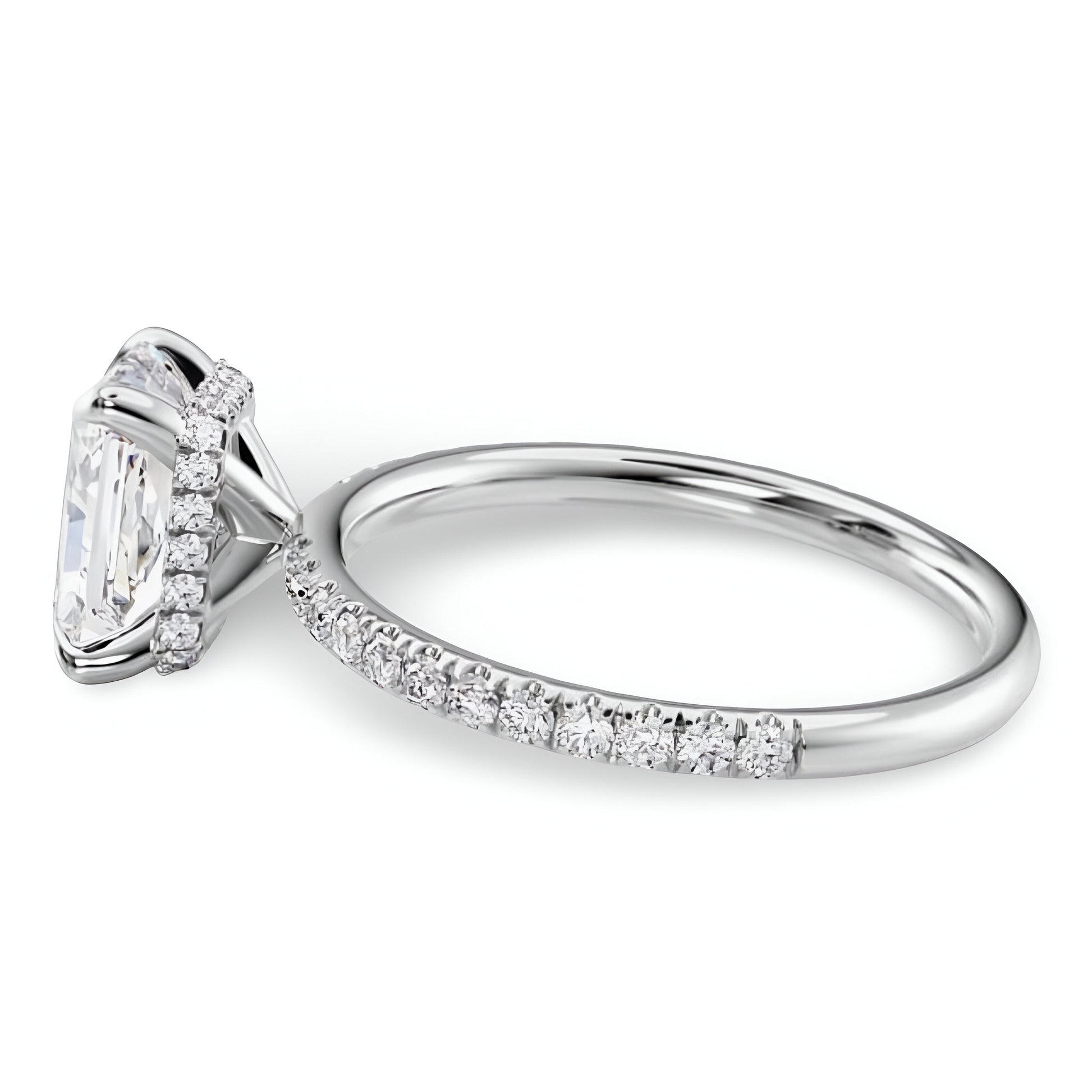 4.0CT Radiant Cut W/ Hidden Halo & Additional Mixed Marquise Band MG ESSENCE