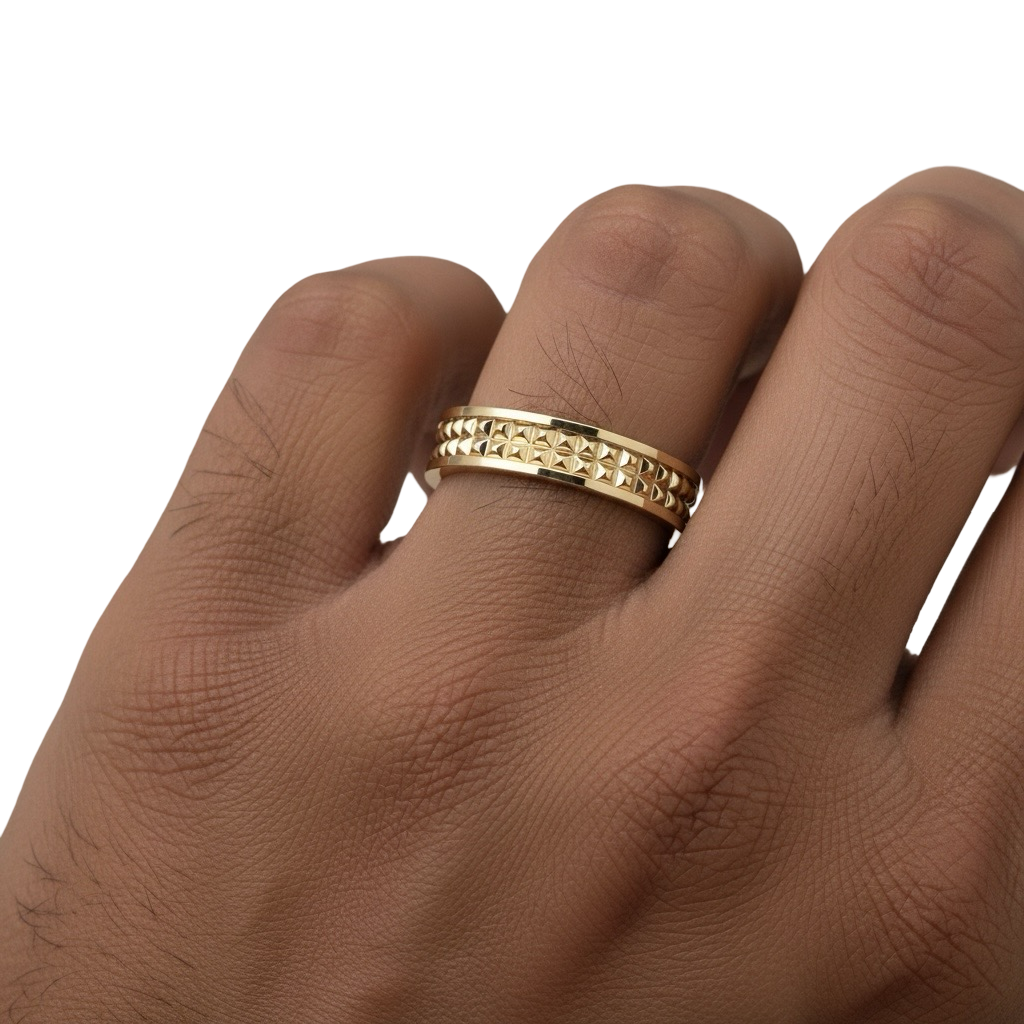 4mm Patterned Gold Band — Solid Yellow Gold