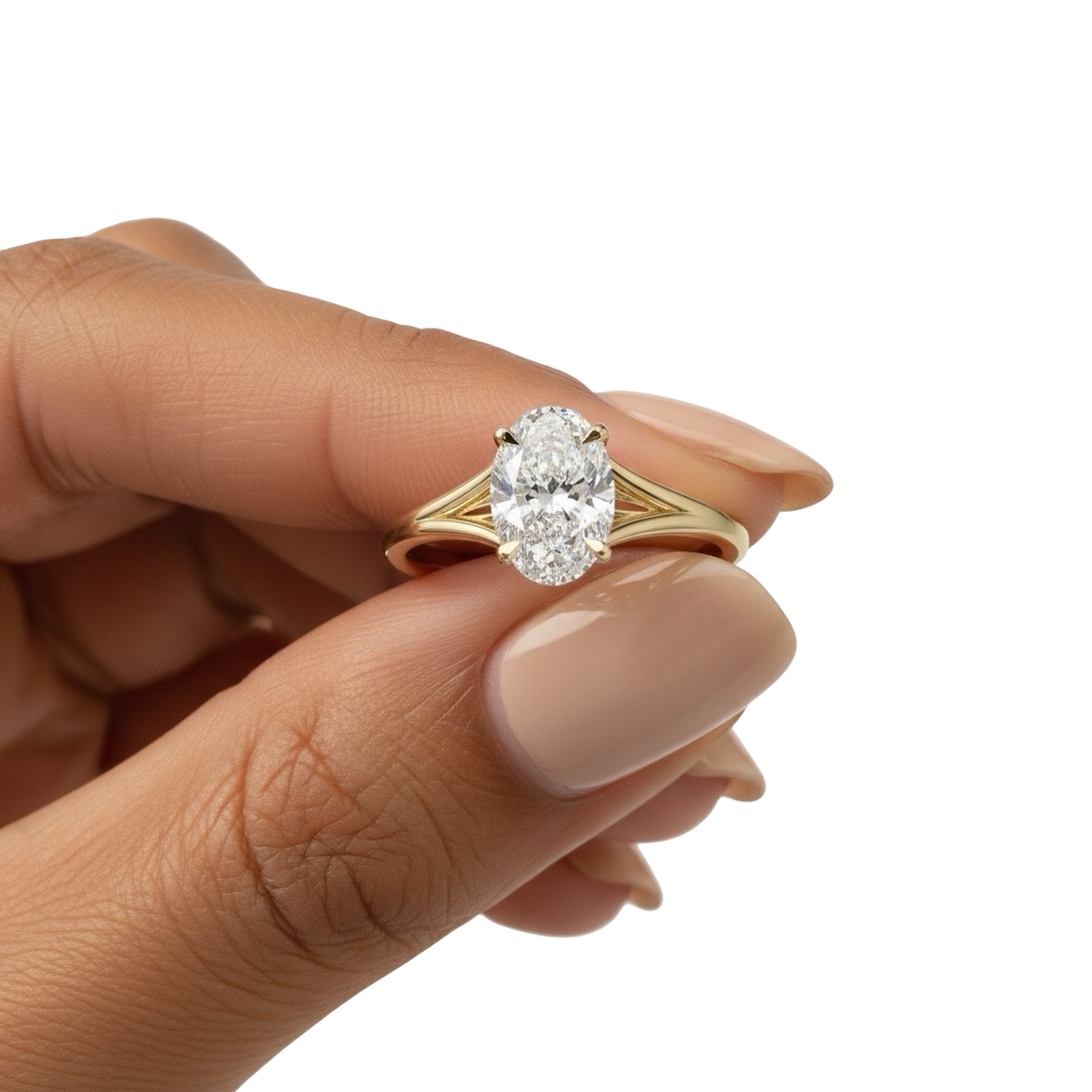 4.0ct Oval Cut Split-Shank Solitaire Ring - Solid Gold