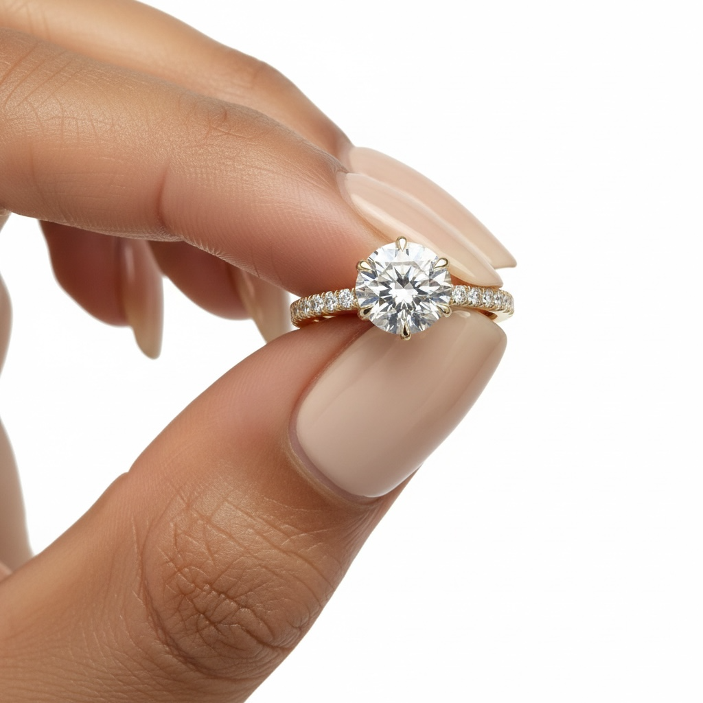 2.0 Ct Round Brilliant Solitaire – 6-Claw with Crown Gallery & Pavé Band | 9–18K Yellow Gold