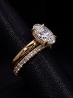 3.0CT Oval-Cut Moissanite · Hidden Halo Solitaire · 3.5mm Band · Pavé Wedding Band · Yellow Gold