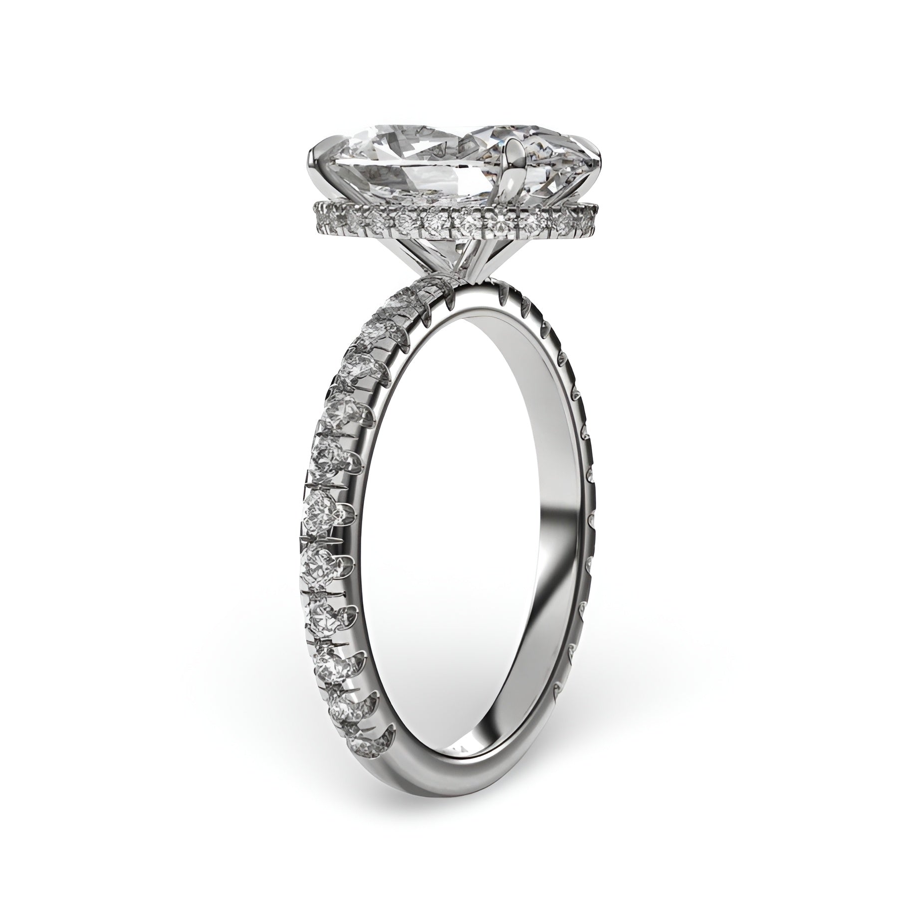 4.0ct Oval Brilliant Hidden Halo Pavé Engagement Ring - Sterling Silver & White Gold