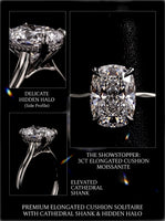 3.0ct Elongated Cushion Moissanite Solitaire | Hidden Halo & Cathedral Setting