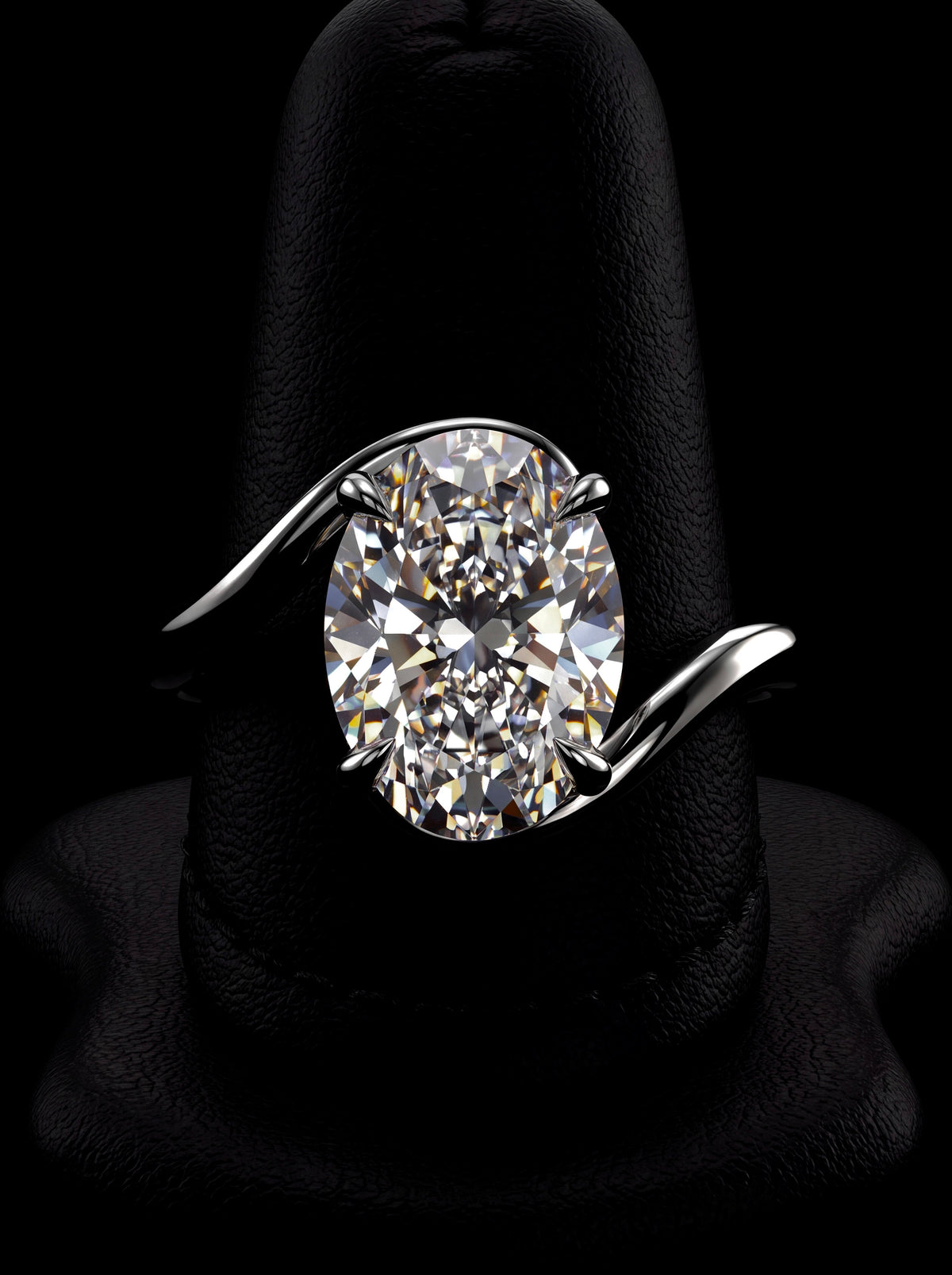 3.0ct Oval Cut Twisted Band Solitaire Ring - 9-18K White Gold MG ESSENCE