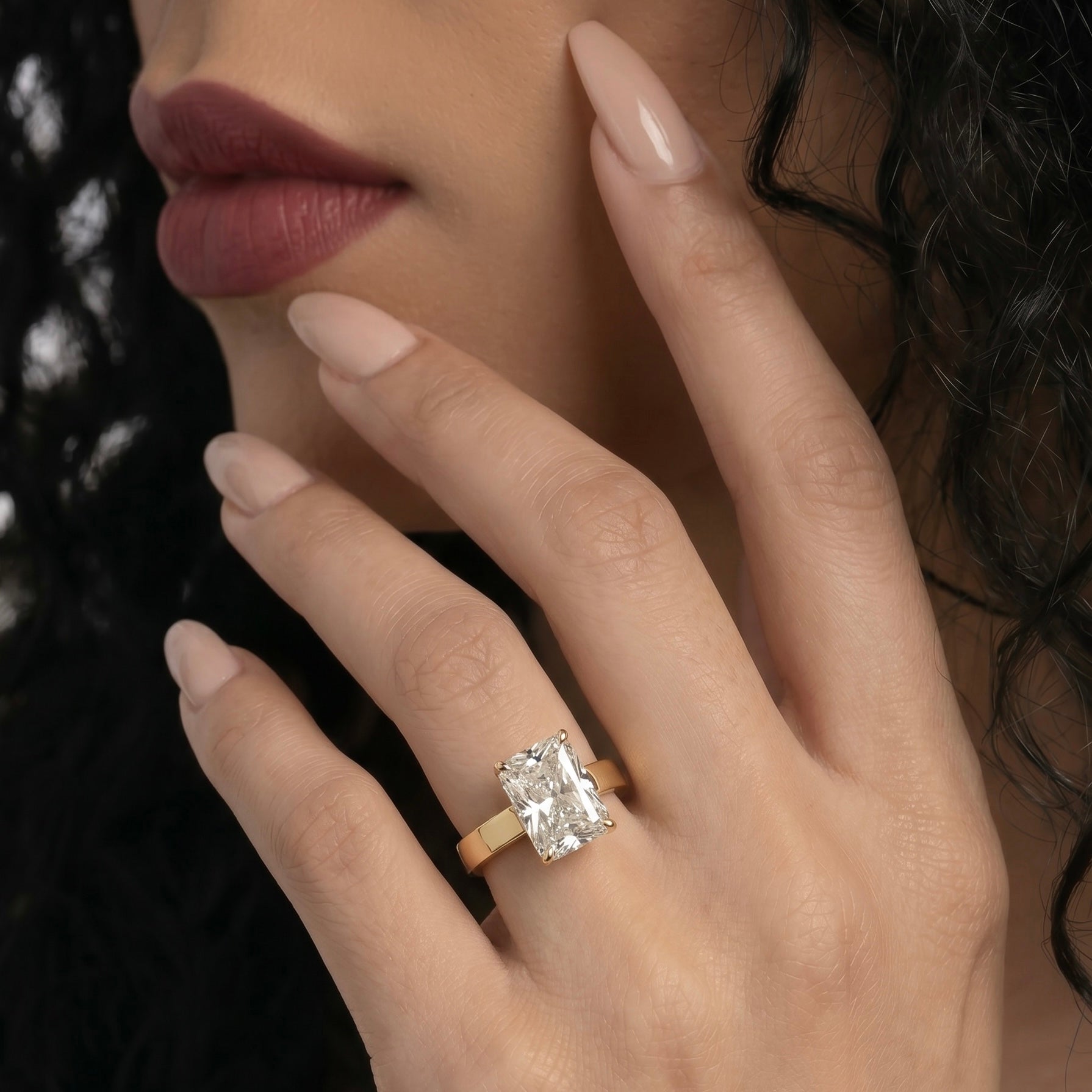 4.0ct Radiant Cut Hidden Halo Ring with 3mm Band in 9-18K Yellow Gold