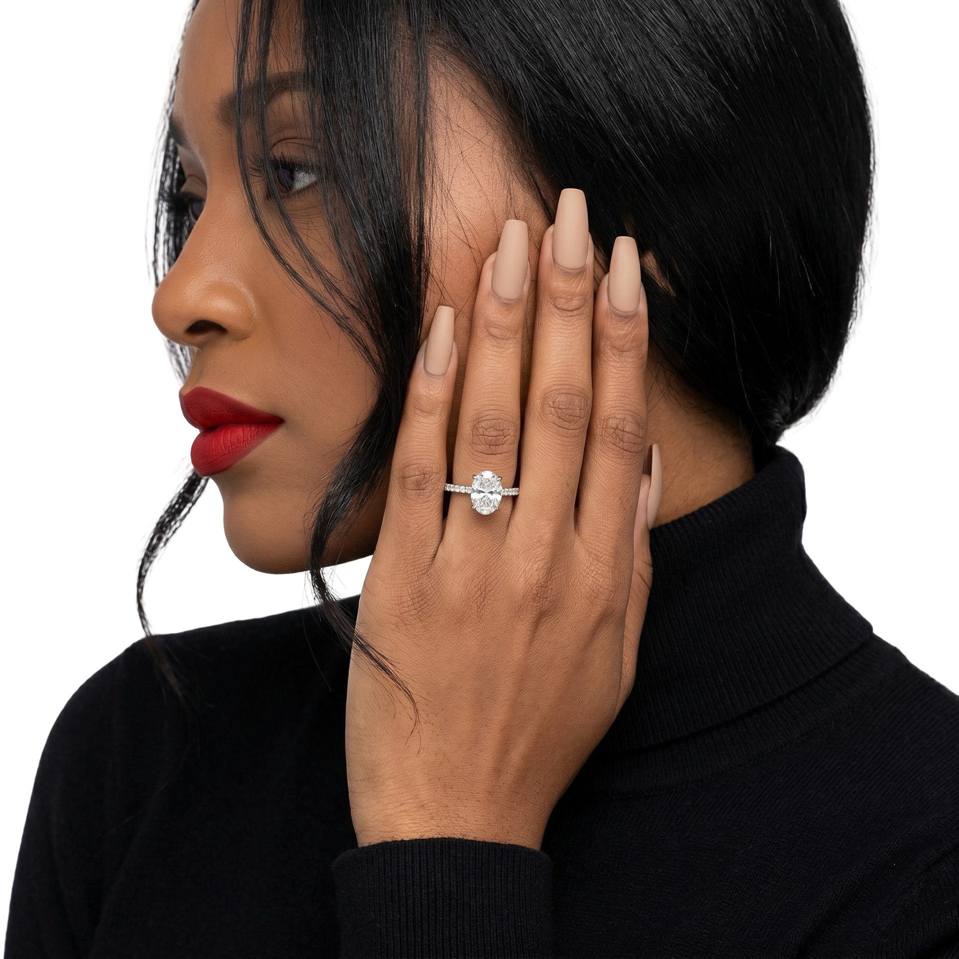 2.0CT Oval Cut Hidden Halo Pavé Engagement Ring - Sterling Silver & 9-14K White Gold