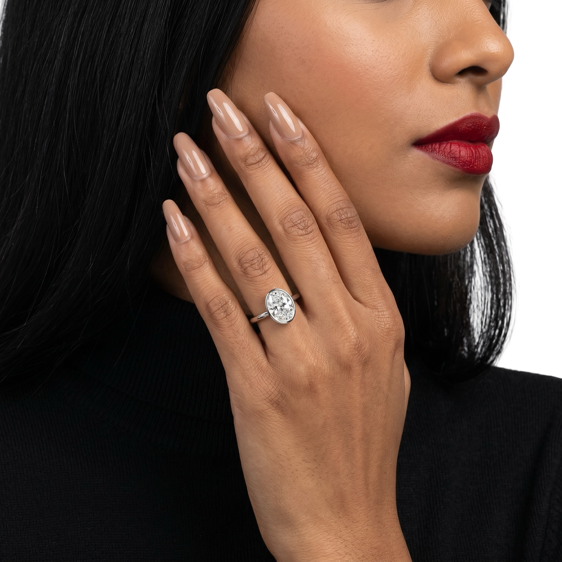 2.0 Ct Oval Cut Ring – Bezel Setting with Petal Gallery | Sterling Silver to White Gold