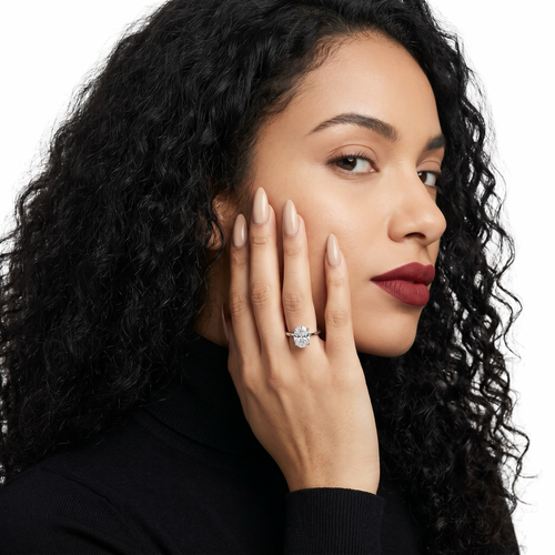 2.0ct Oval-Cut Hidden Halo Solitaire Ring
Four-Claw Setting · Sterling Silver to Solid White Gold MG ESSENCE
