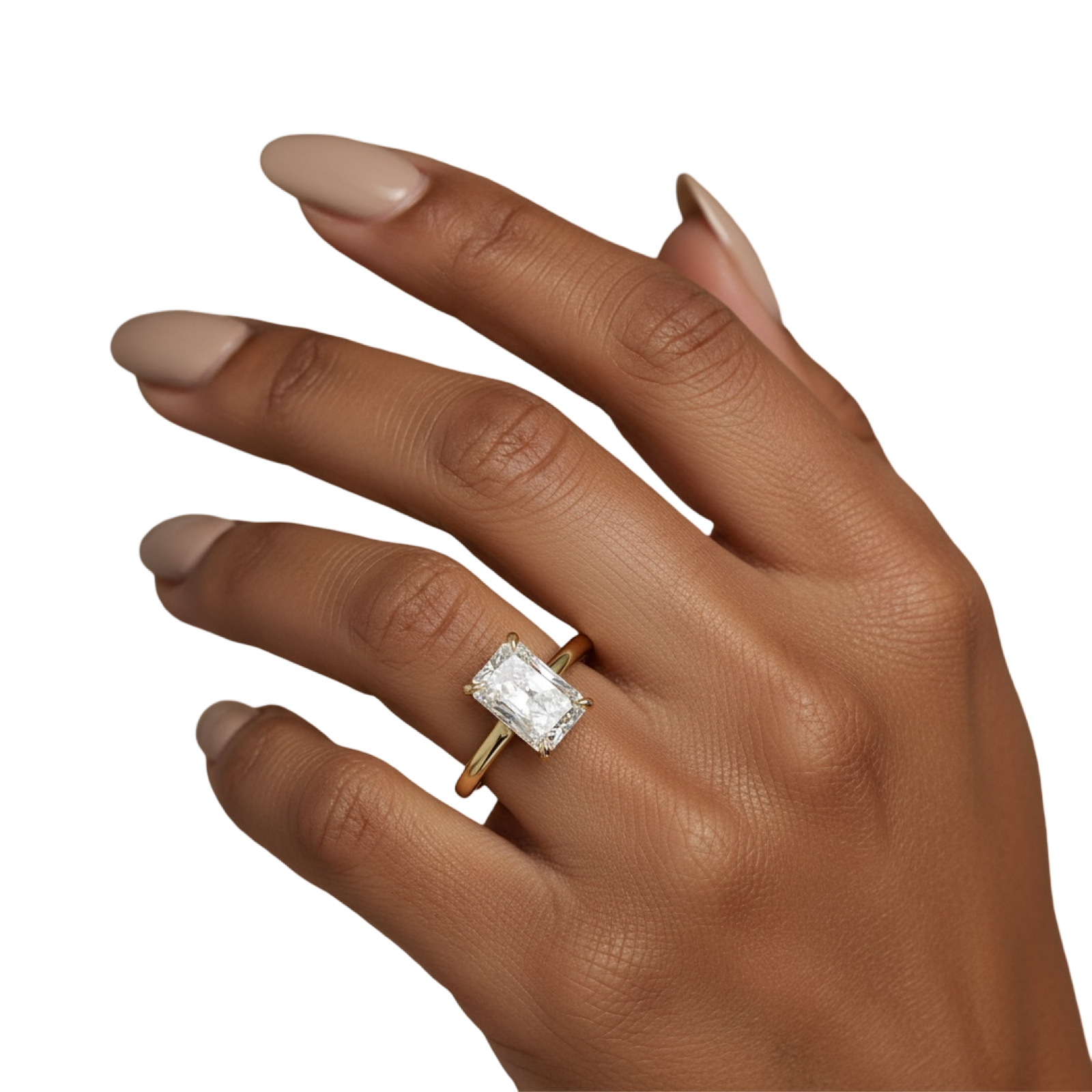 3.0ct Radiant Cut Low-Set Hidden Halo Solitaire Ring - 9K-18K Yellow Gold