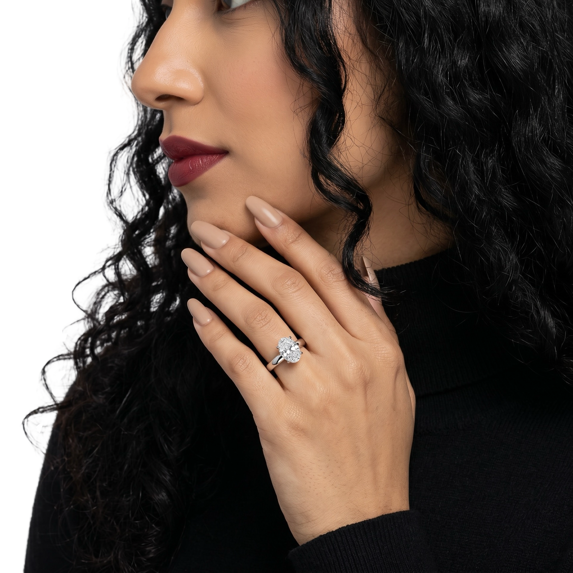 2.0ct Oval Cut Hidden Halo Solitaire – Sterling Silver & White Gold Edition