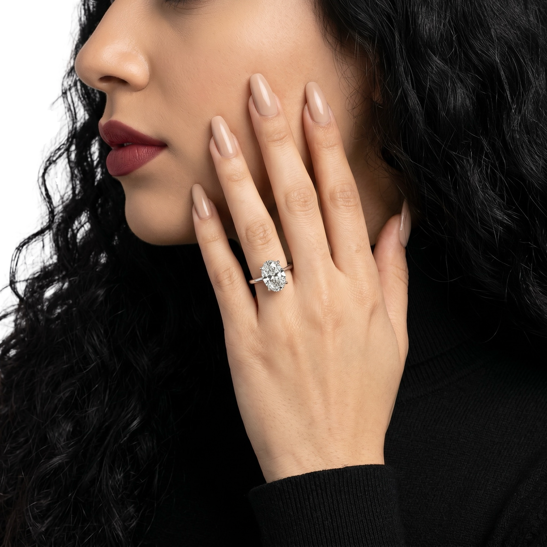 MG SOLARA™ 5.0ct Oval Cut Solitaire with Hidden Halo — Sterling Silver & White Gold