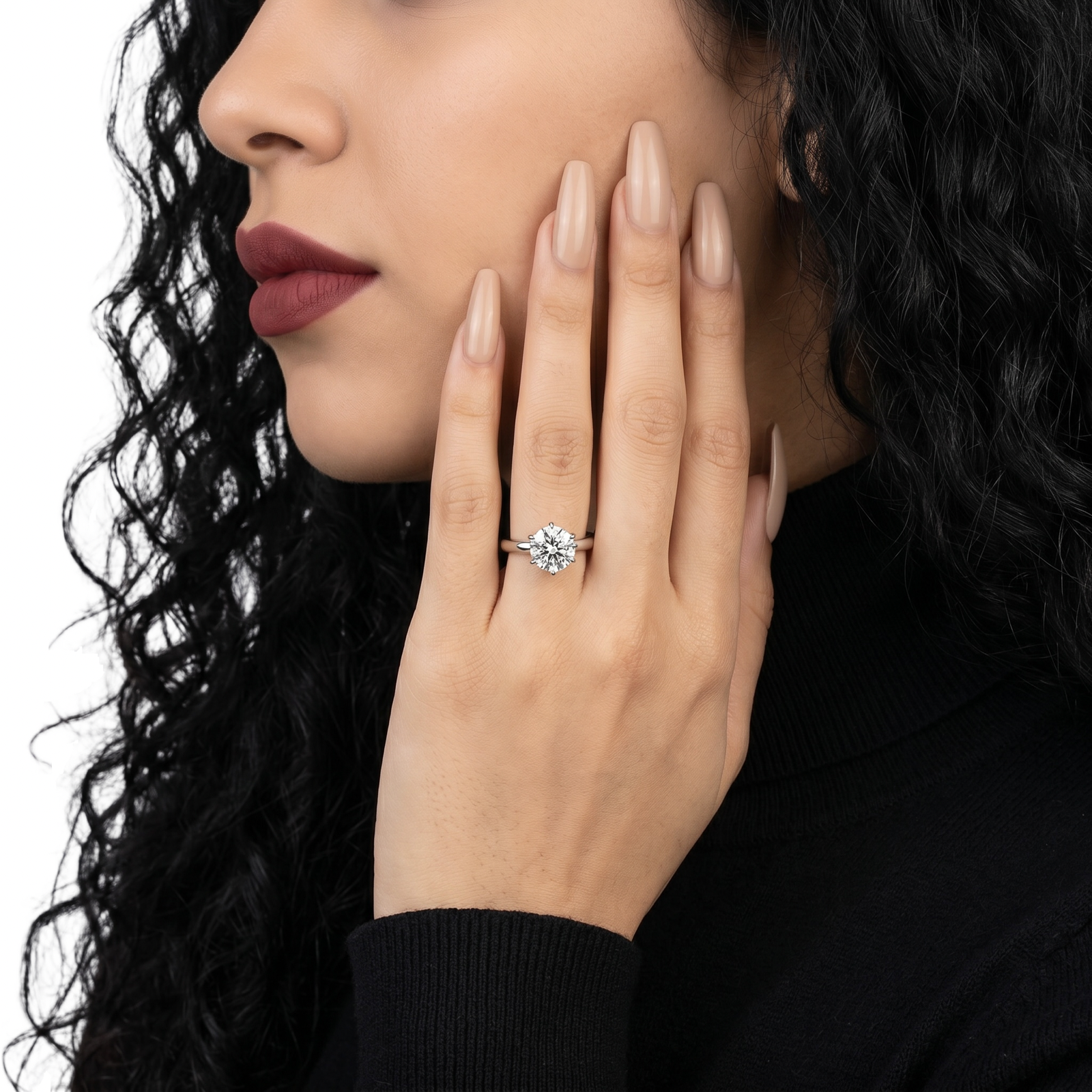 2.0ct Round Brilliant Solitaire with Petal-Style Six-Prong Setting - Sterling Silver & 9-14K White Gold