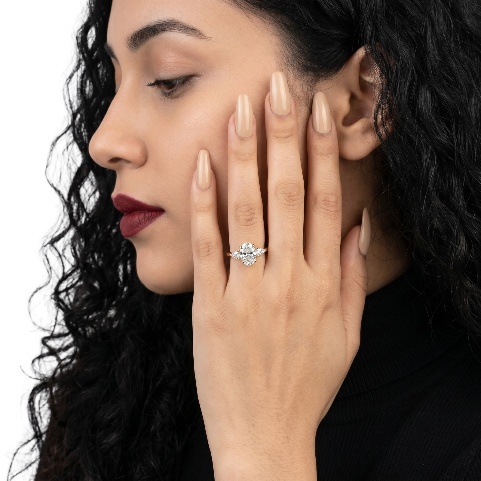 MG AURELIA™️ 3-Stone Oval Cut Ring with Pear Side Stones - 9-18K Yellow Gold
