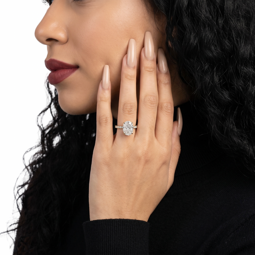 3.0CT Cushion Cut Hidden Halo Pavé Engagement Ring MG ESSENCE