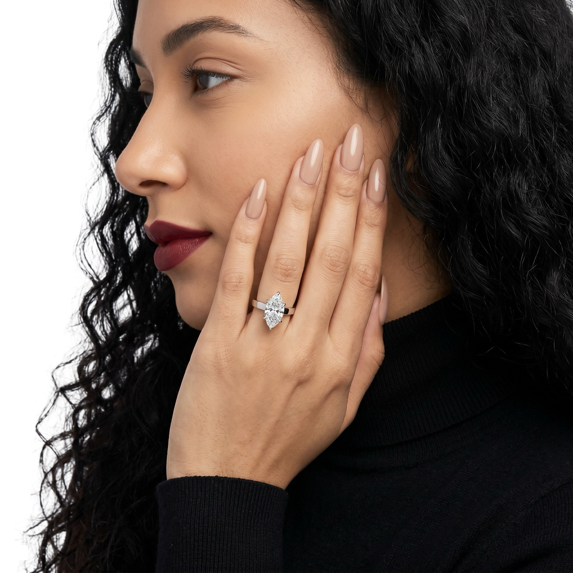 2.0ct Marquise Cut Hidden Halo Solitaire – Sterling Silver & White Gold Edition