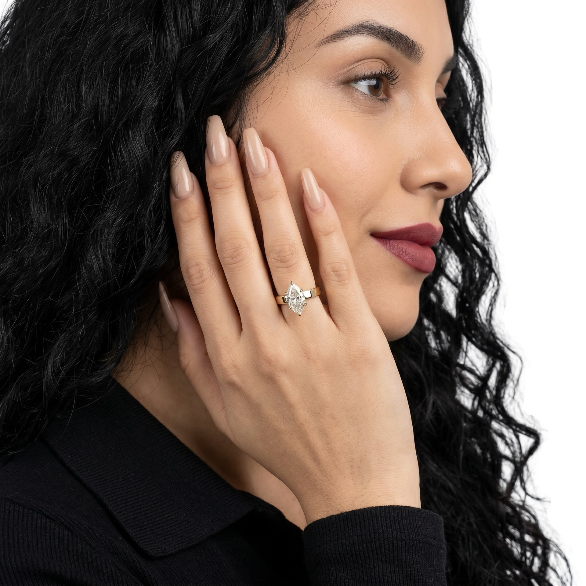 2.0ct Marquise Cut Hidden Halo Solitaire Ring – 4mm Band