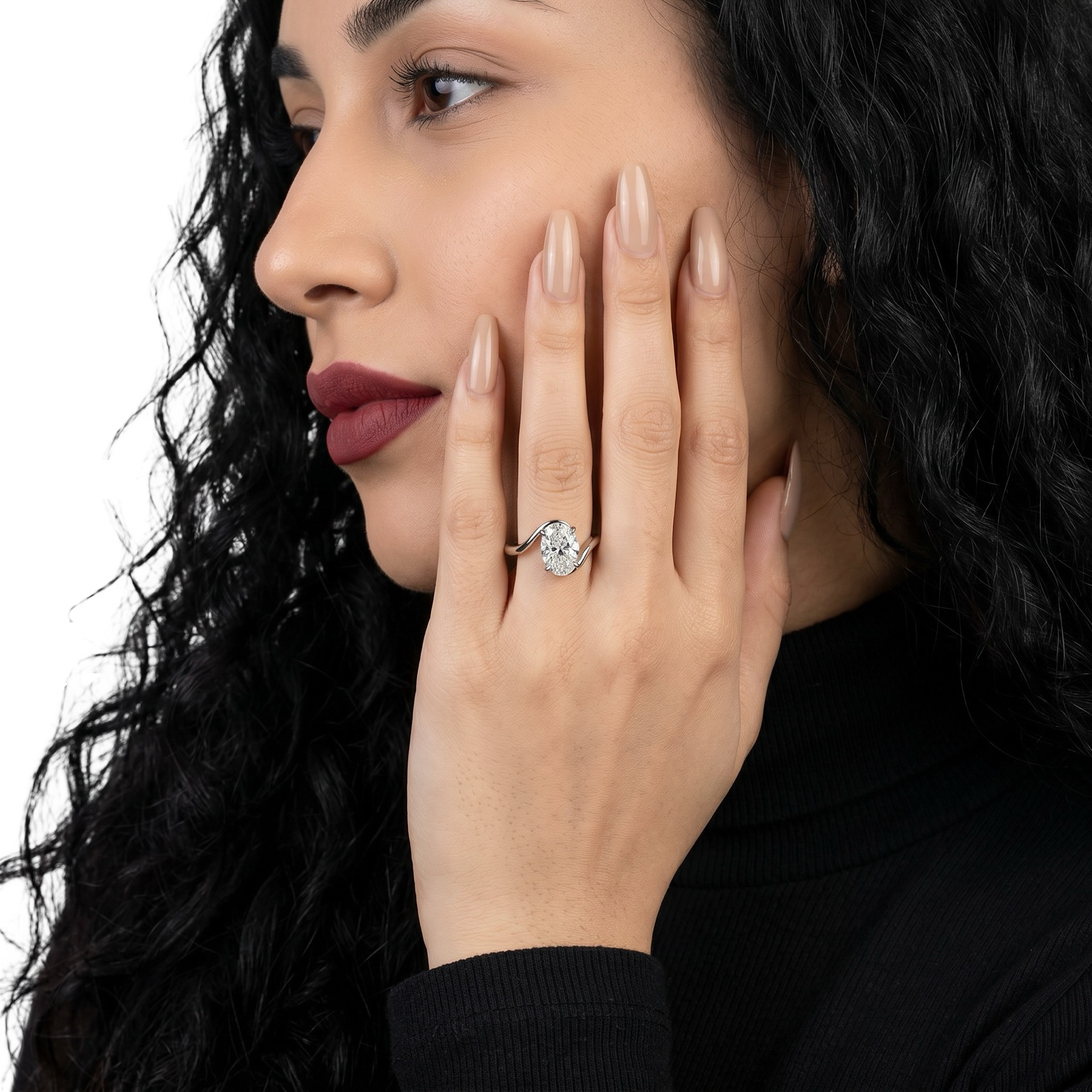 3.0ct Oval Cut Twisted Band Solitaire Ring - 9-18K White Gold