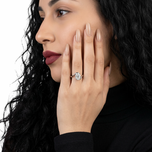 3.0ct Oval Cut Twisted Band Solitaire Ring - 9-18K White Gold MG ESSENCE