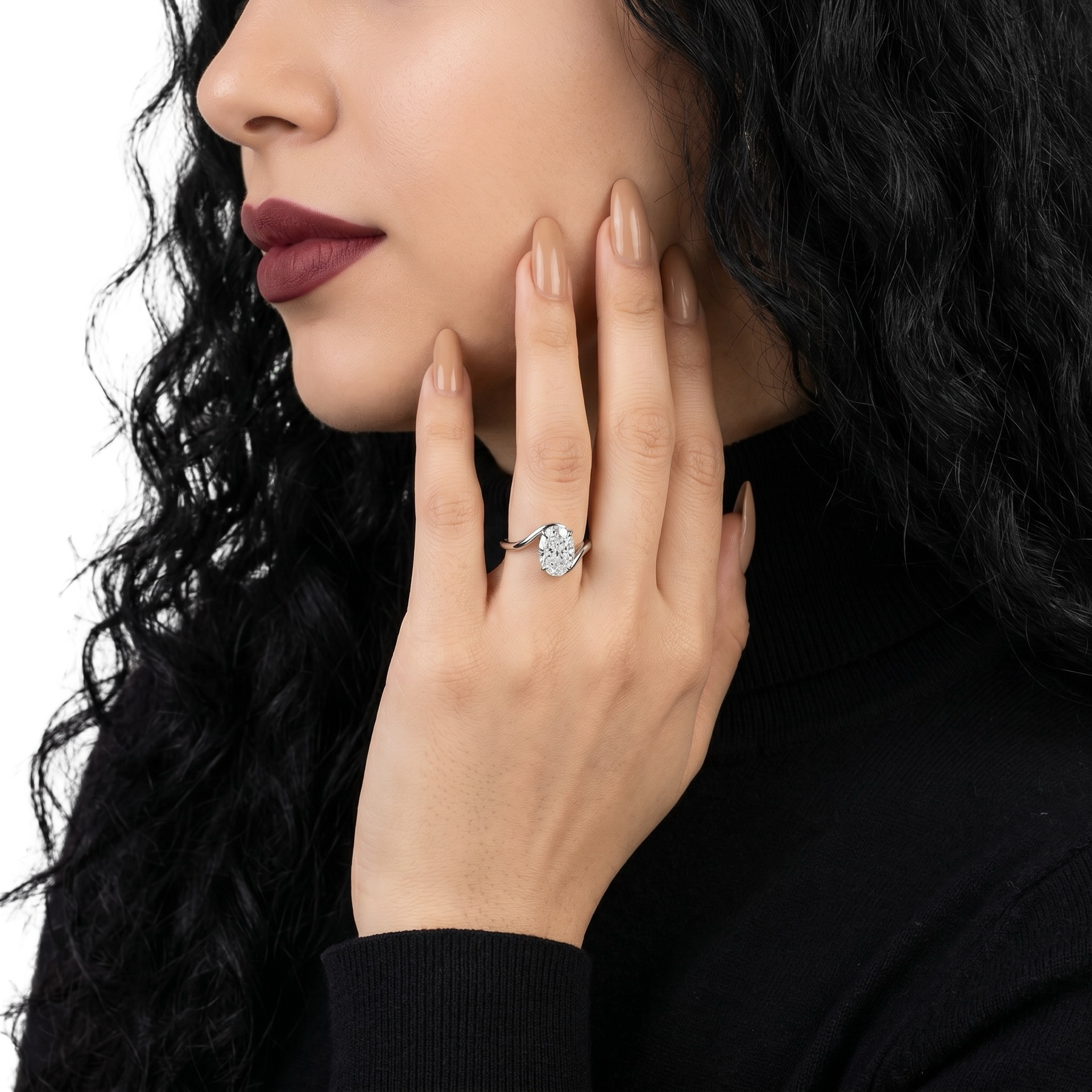 3.0ct Oval Cut Twisted Band Solitaire Ring - 9-18K White Gold