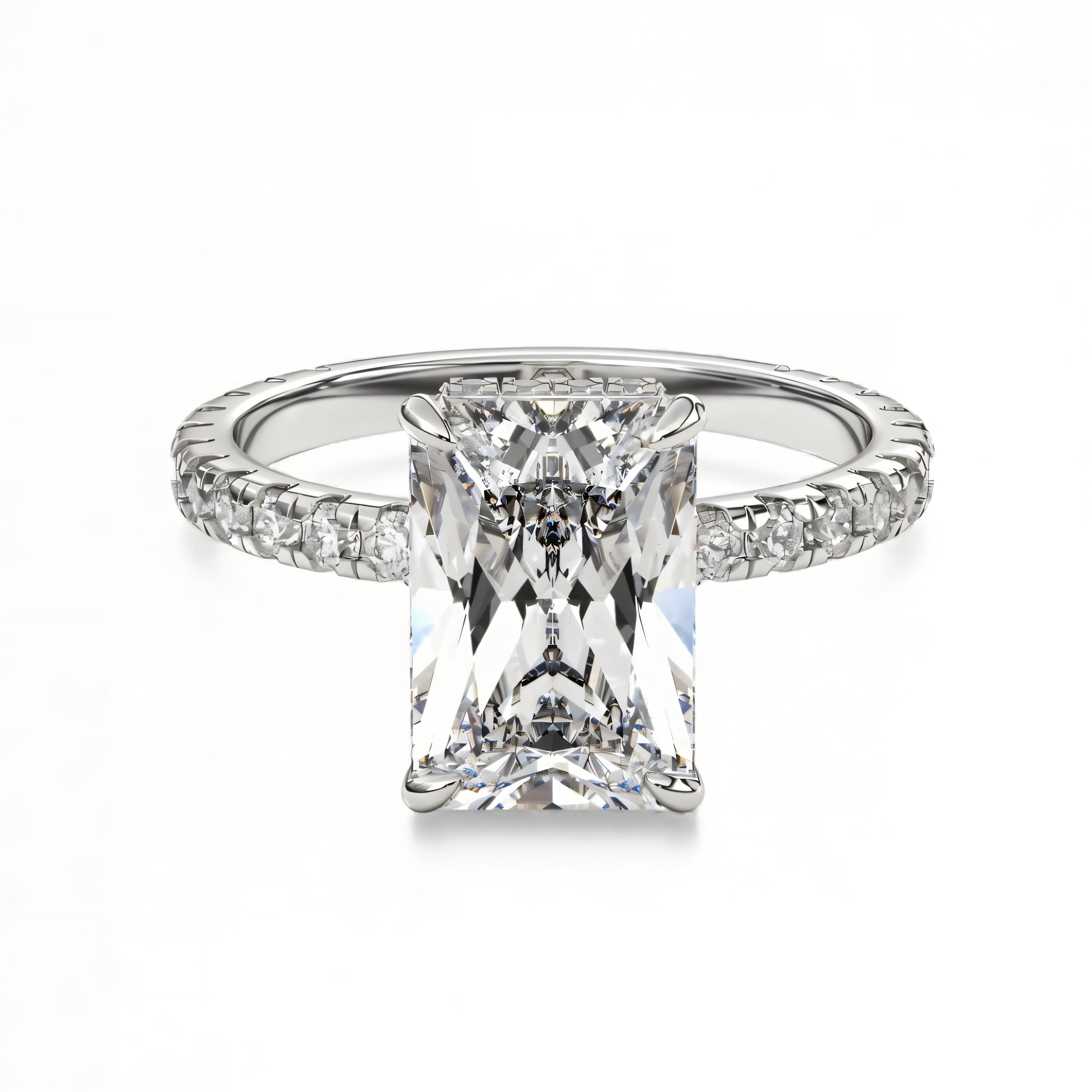 MG AURORA™ 5.0ct Radiant Cut Ring with Hidden Halo & Pavé – Sterling Silver / 9ct / 14ct White Gold