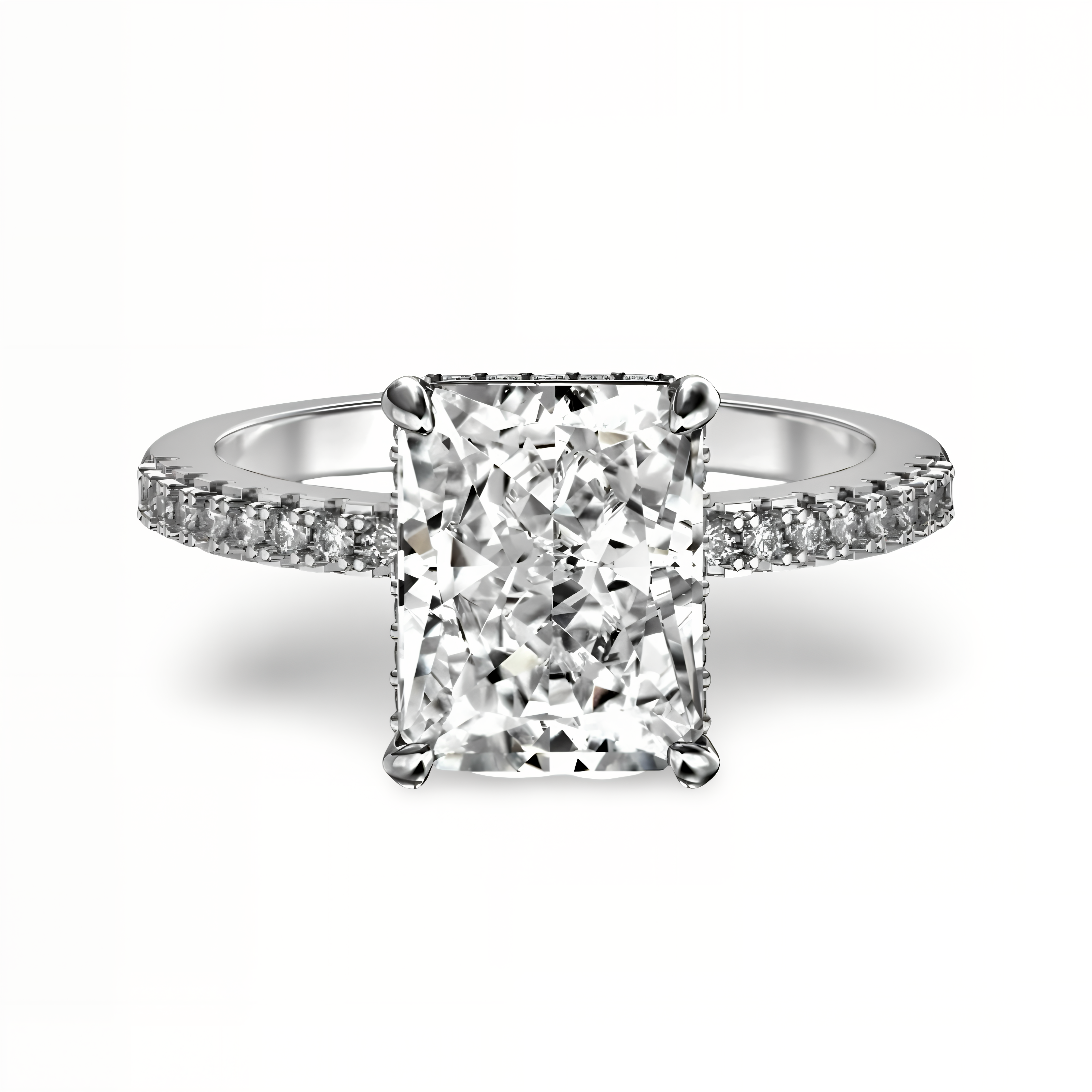 MG Vanter Glow™️ Radiant Cut with Hidden Halo & Pavé Ring in Sterling Silver & 14CT White Gold