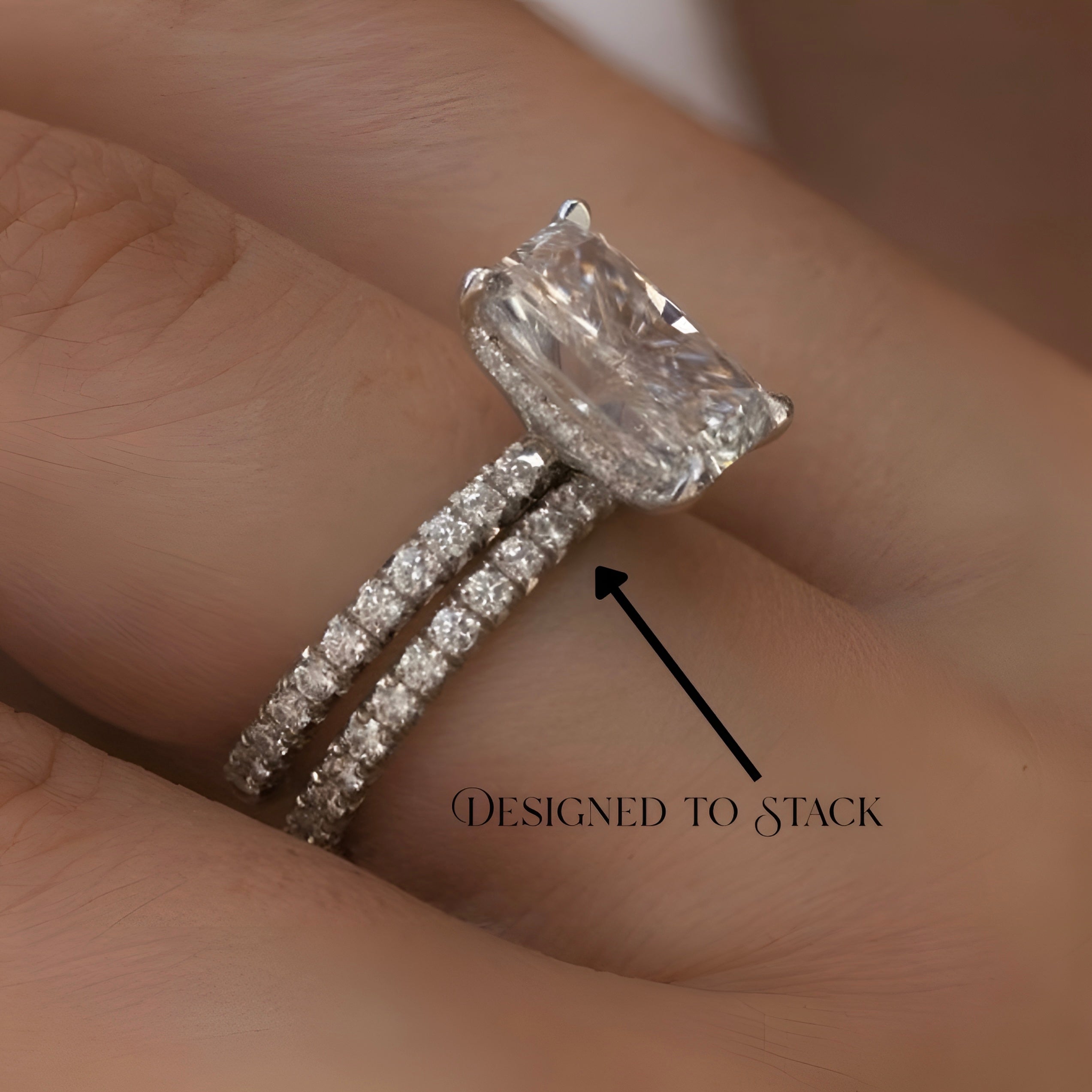 MG Vanter Glow™️ Radiant Cut with Hidden Halo & Pavé Ring in Sterling Silver