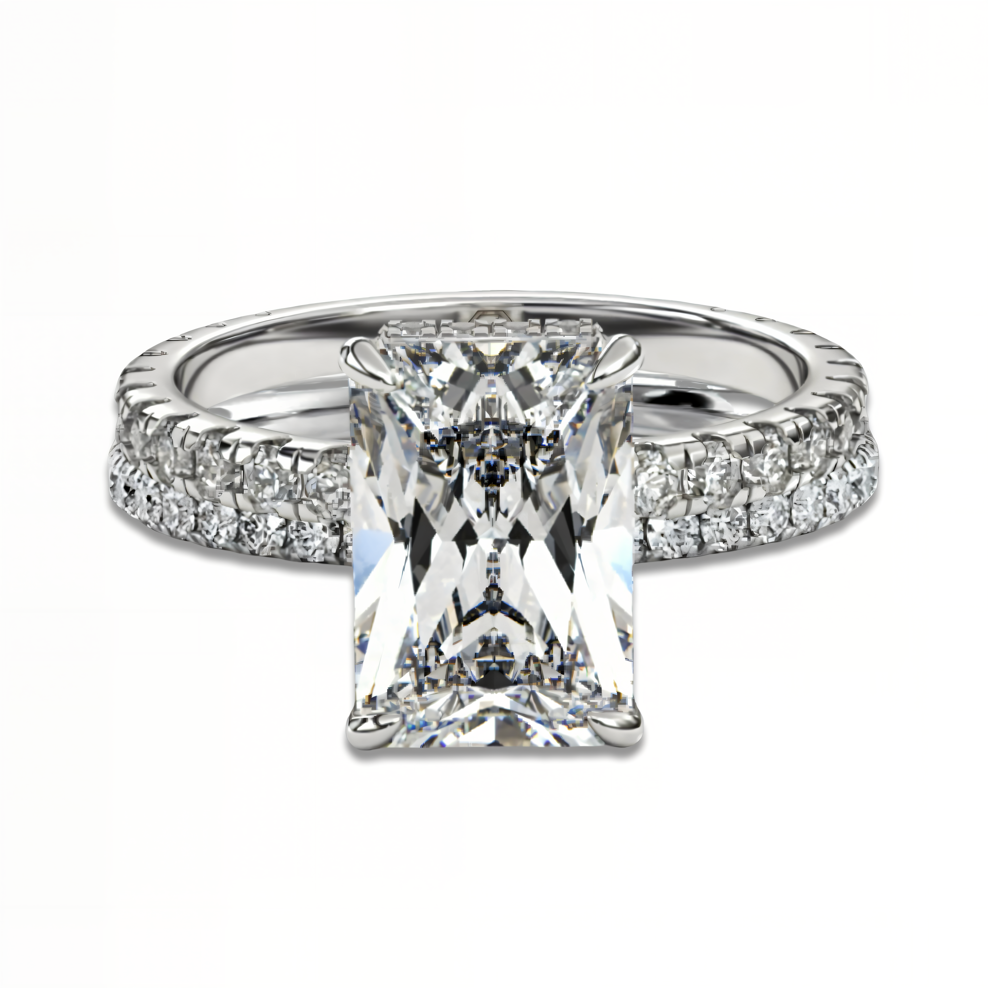 4.0CT Radiant Cut W/ Hidden Halo & Pavé Band - Sterling Silver - Cubic Zirconia