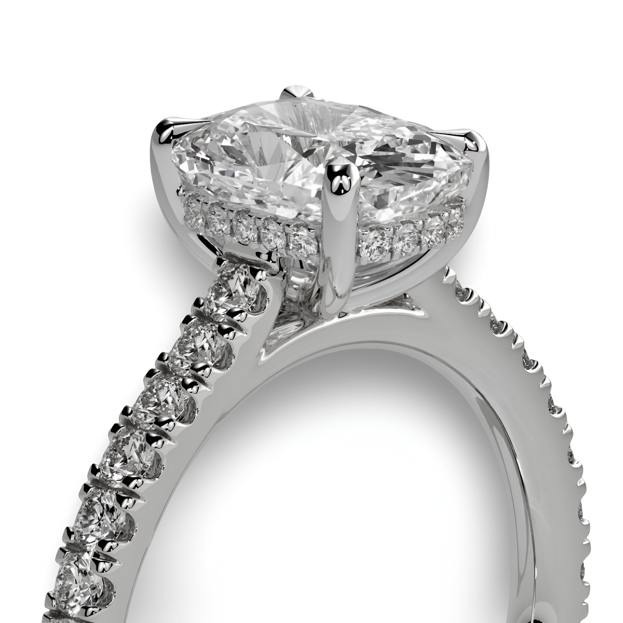 3.0CT CUSHION CUT HIDDEN HALO PAVÉ ENGAGEMENT RING