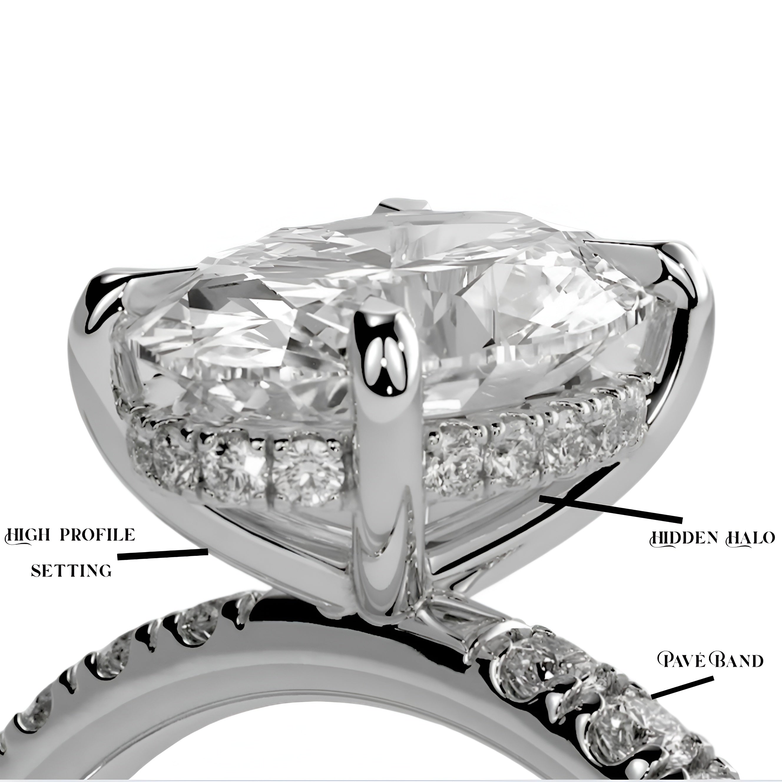 2.0CT Oval Cut Hidden Halo Pavé Engagement Ring - Sterling Silver & 9-14K White Gold