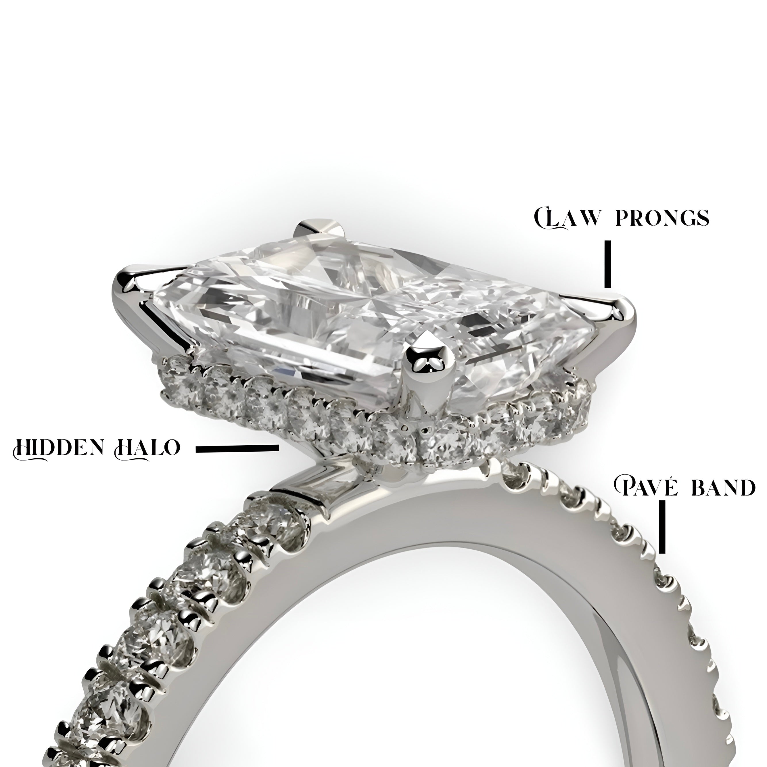 MG Vanter Glow™️ Radiant Cut with Hidden Halo & Pavé Ring in Sterling Silver