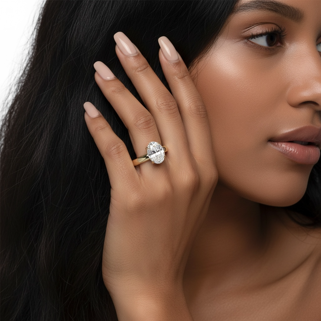 2.0ct Oval Cut Hidden Halo Solitaire Ring – 3.5mm Band