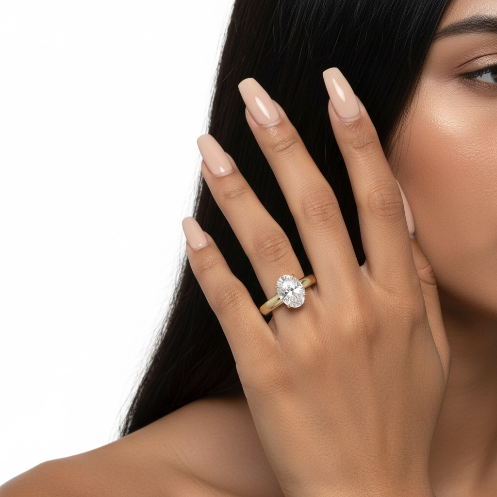 2.0ct Oval Cut Hidden Halo Solitaire Ring – 3.5mm Band