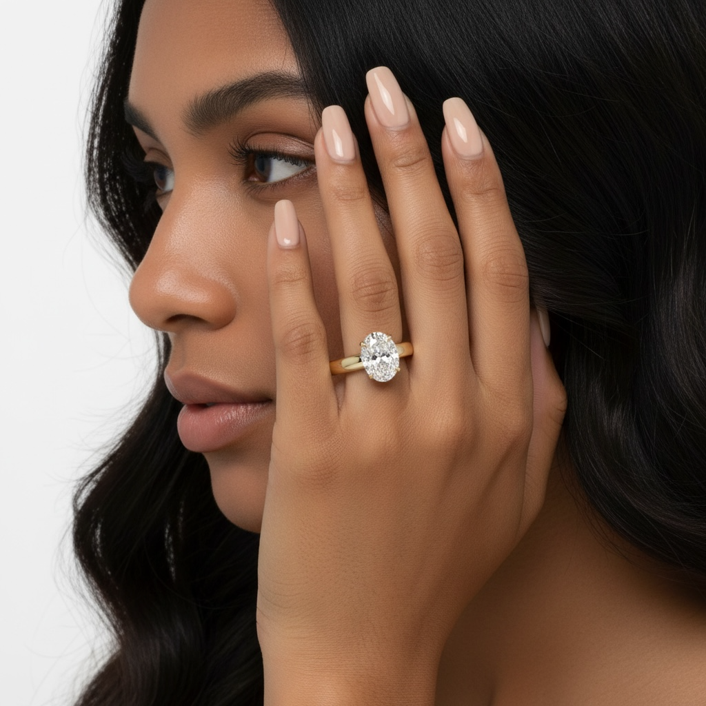 2.0ct Oval Cut Hidden Halo Solitaire Ring – 3.5mm Band