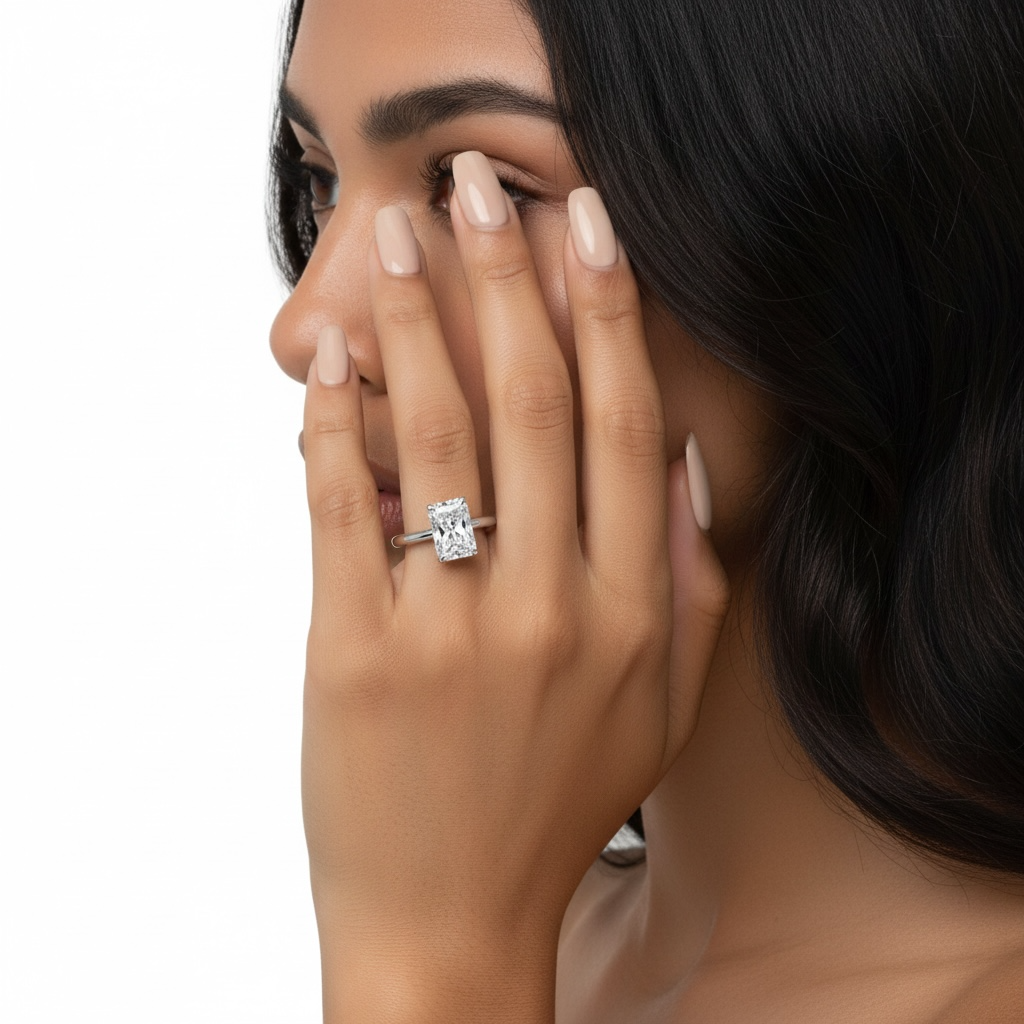3.0CT Radiant-Cut VVS1 Solitaire Ring - Sterling Silver & White Gold
