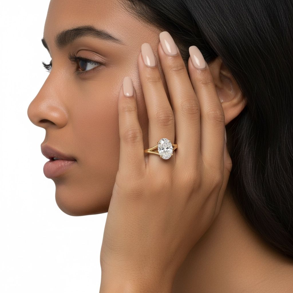 4.0ct Oval Cut Split-Shank Solitaire Ring - Solid Gold