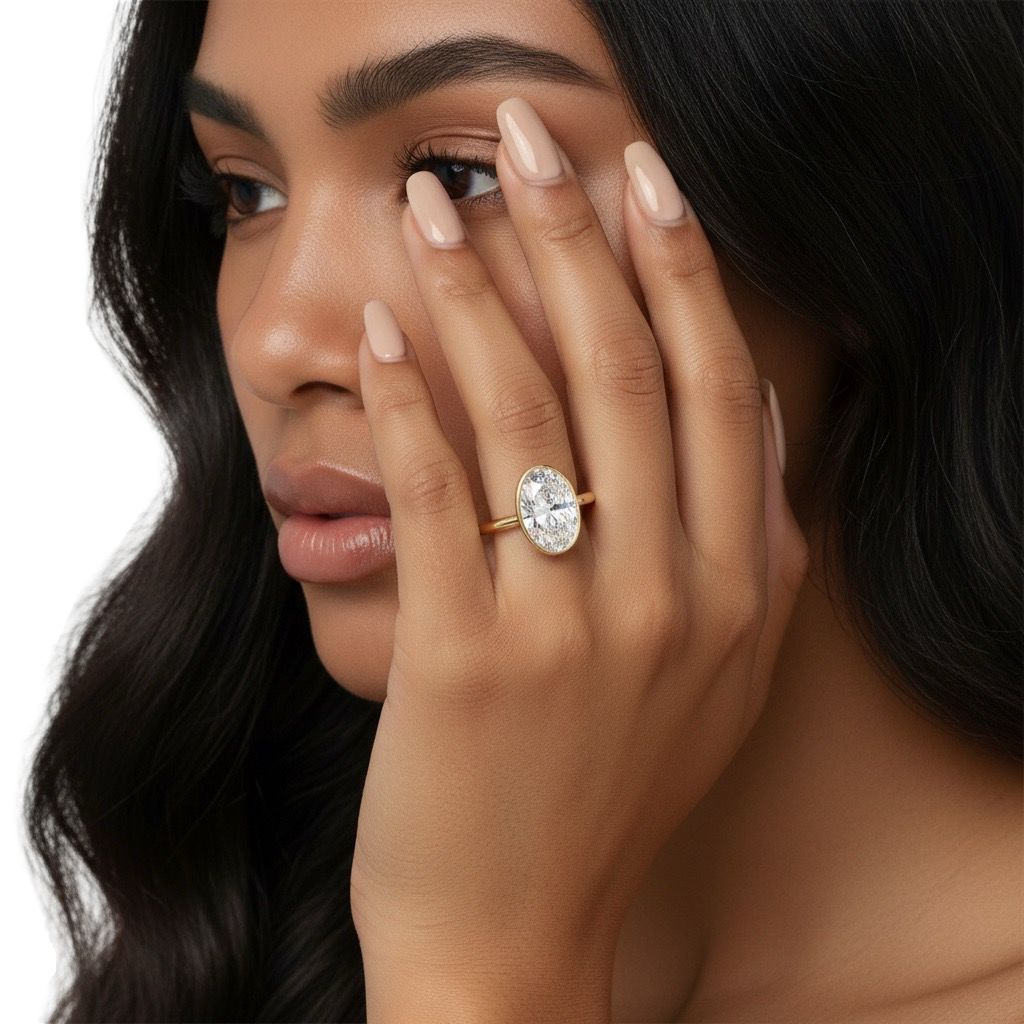 4.0 ct Oval Cut Moissanite Bezel Ring – 9K - 18K Yellow Gold