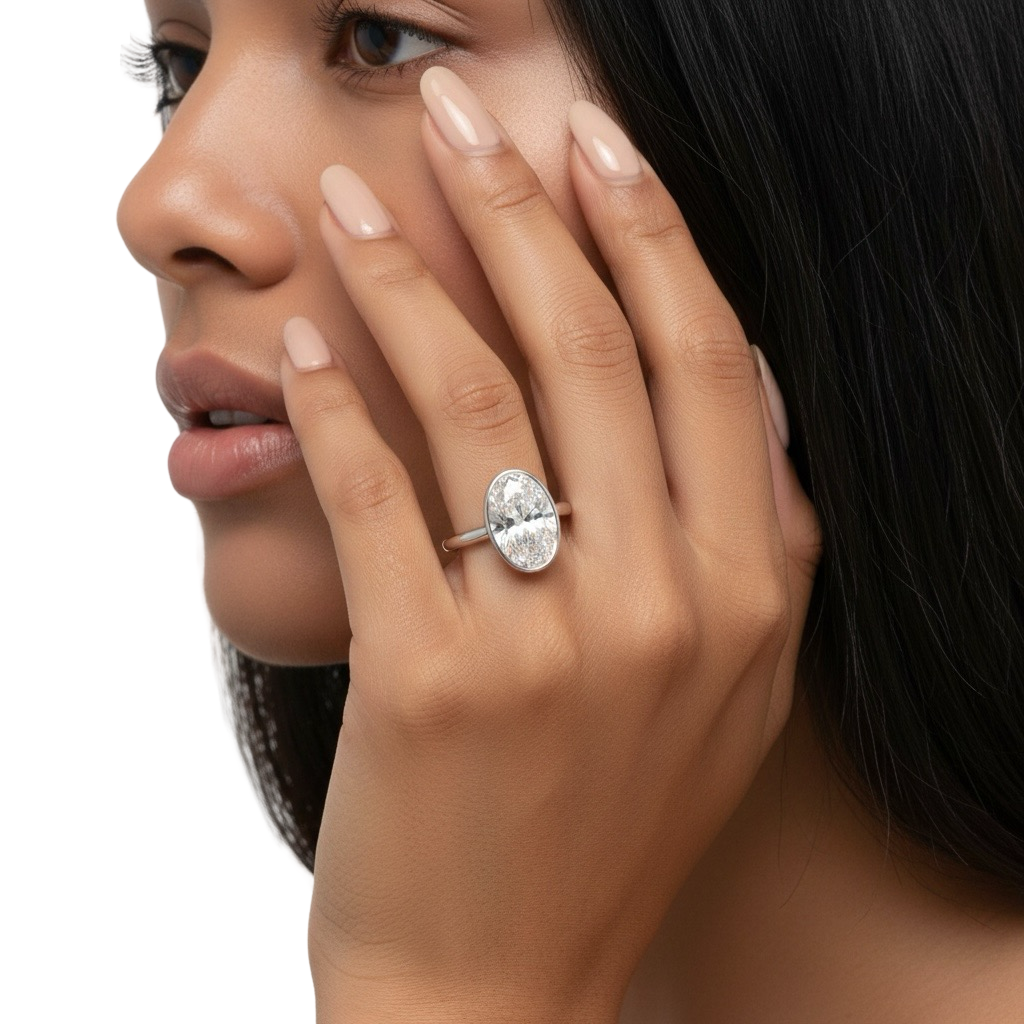 4.0 ct Oval Cut Moissanite Bezel Ring – 9K - 18K Yellow Gold