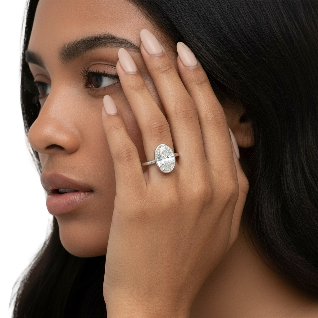 4.0 ct Oval Cut Moissanite Bezel Ring – 9K - 18K Yellow Gold