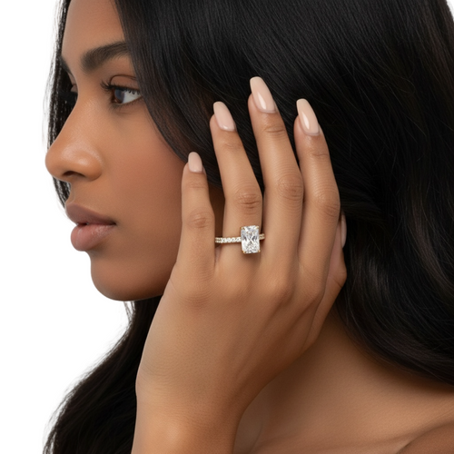 3.0CT Radiant Cut Hidden Halo Pavé Engagement Ring MG ESSENCE