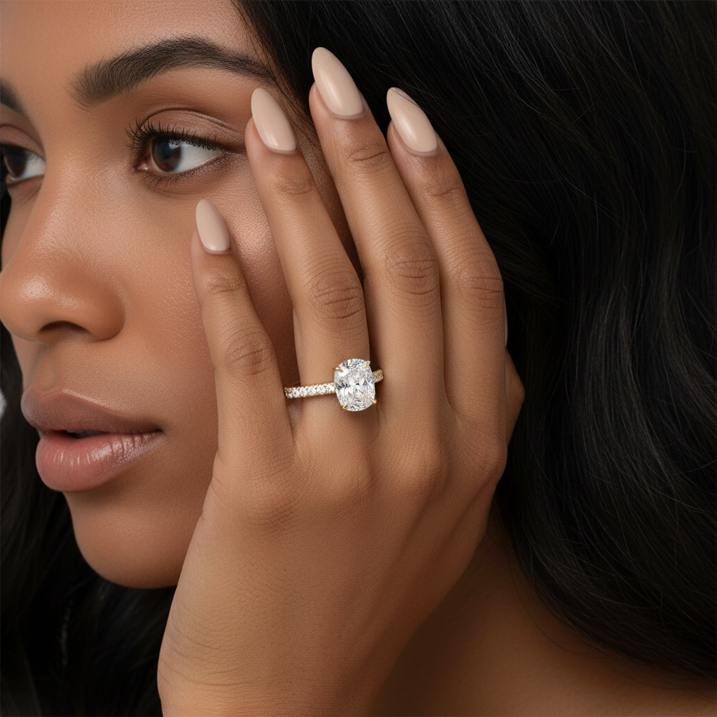 3.0CT Cushion Cut Hidden Halo Pavé Engagement Ring