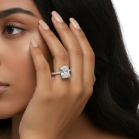 MG AURORA™ 5.0ct Radiant Cut Ring with Hidden Halo & Pavé – Sterling Silver / 9ct / 14ct White Gold