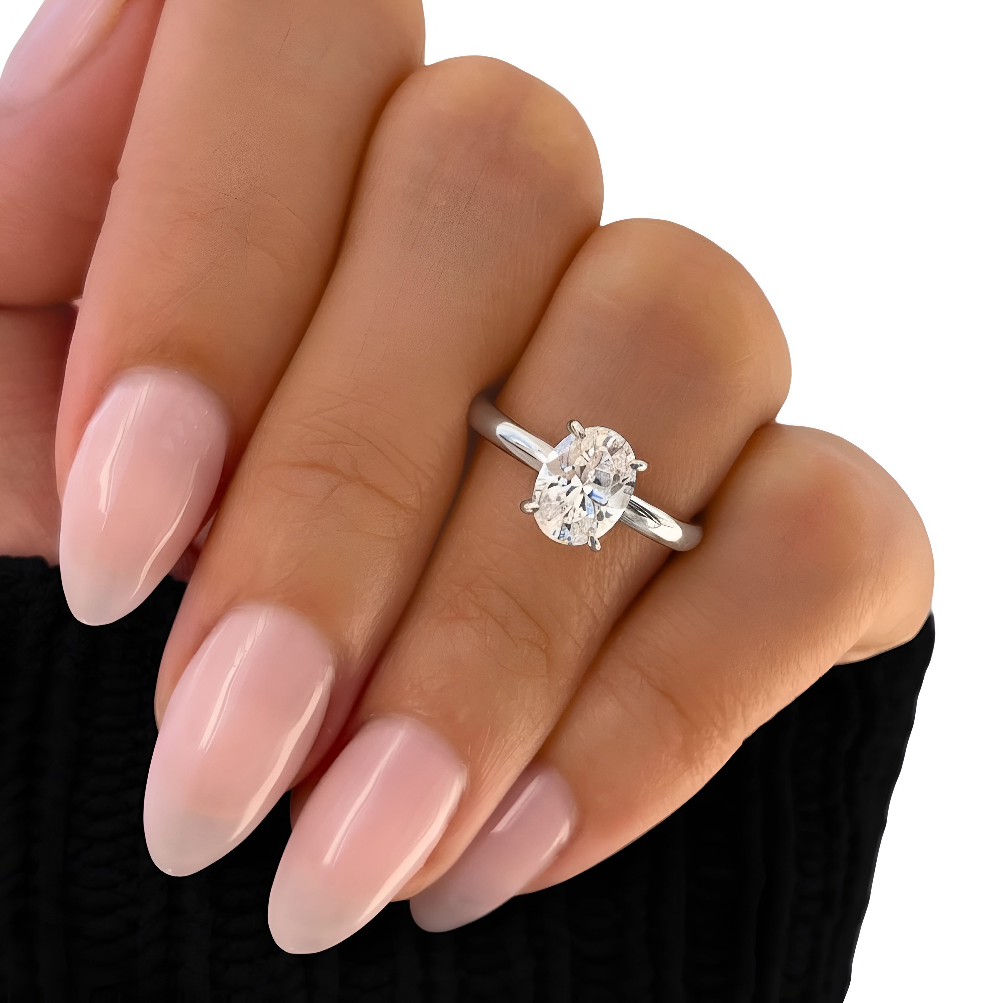 2.0ct Oval-Cut Hidden Halo Solitaire Ring
Four-Claw Setting · Sterling Silver to Solid White Gold