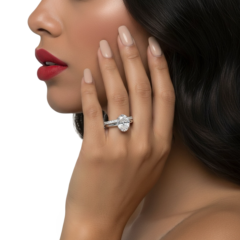 Oval Solitaire & Pavé Band Ring Set